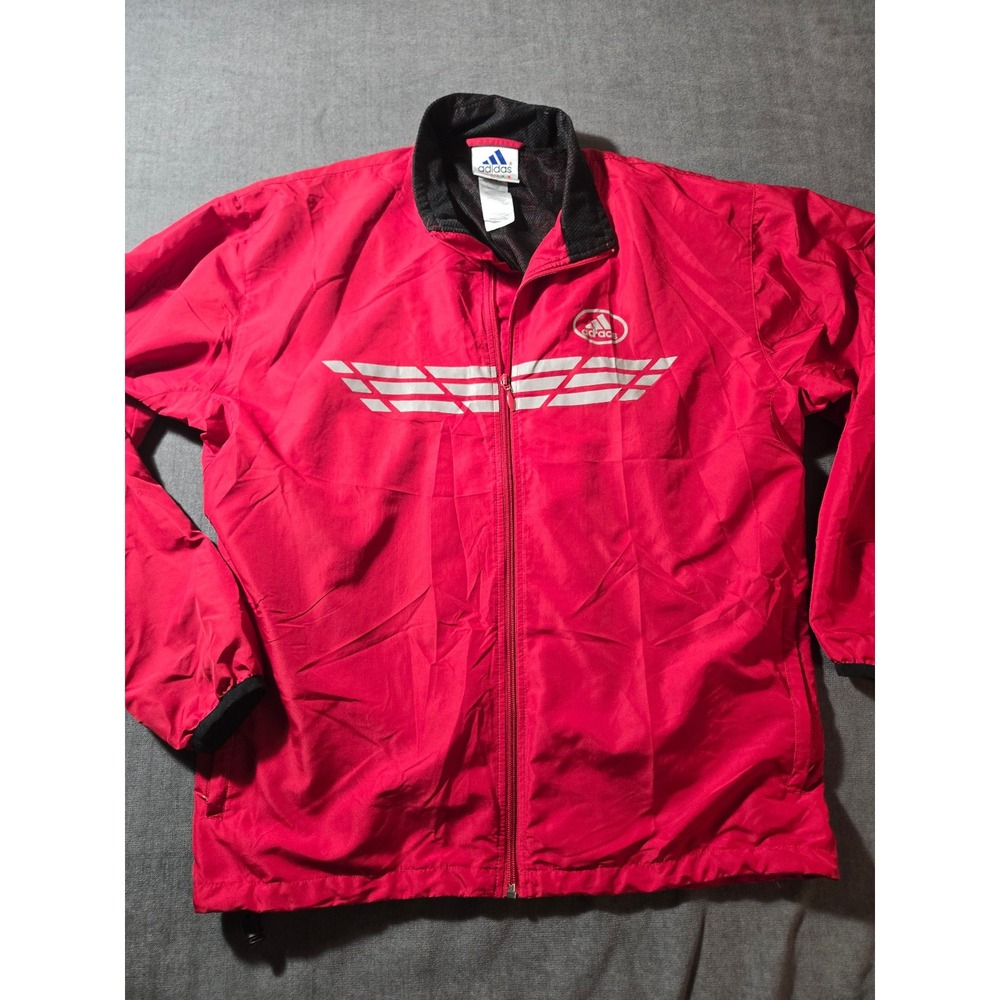 Vintage Adidas Windbreaker Mens Red Reflective 90s Y2K Track Jacket Full Zip XL